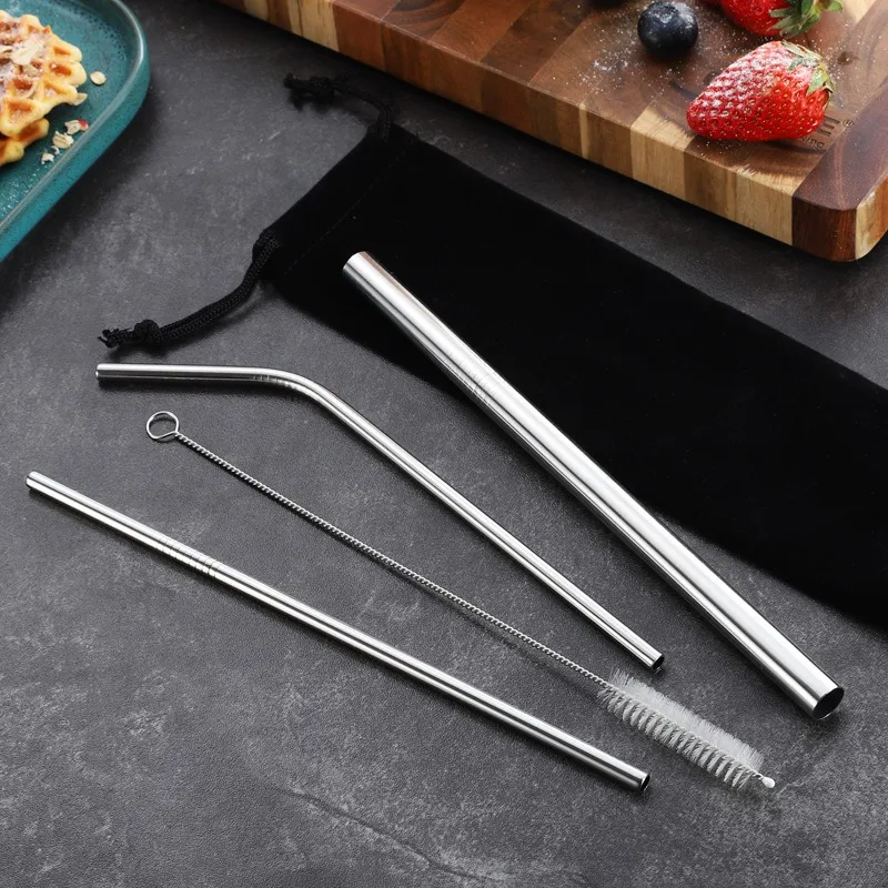 

Straws Set Bar Cocktail Straw for Glasses Drinkware 4Pcs Reusable Drinking Straw Metal Straws 304 Stainless Steel Straws