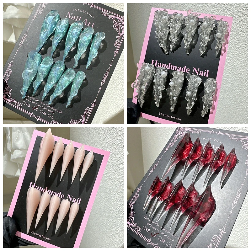 

Handmade Long Dragon Beast Shape Claw Press On Nails 10PCS Eagle Claws Fake Nail With Glue Custom Acrylic False Nail Supplies
