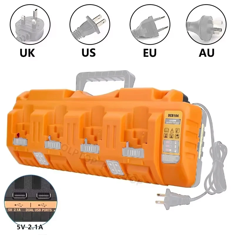 

Зарядное устройство для аккумуляторов DeWalt 4-портовое, 3А, для 10.8В, 12В, 14.4В, 18В, 20В, FlexVolt 20В, 60В, DCB127, DCB105, DCB118, DCB112, DCB104