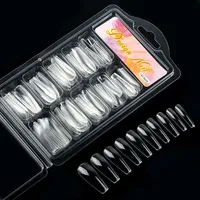 100pcs/box Natural Transparent Seamless Fake Nails Full Coverage False Nails Tips Short T-shaped Full Cover Tips For Nails