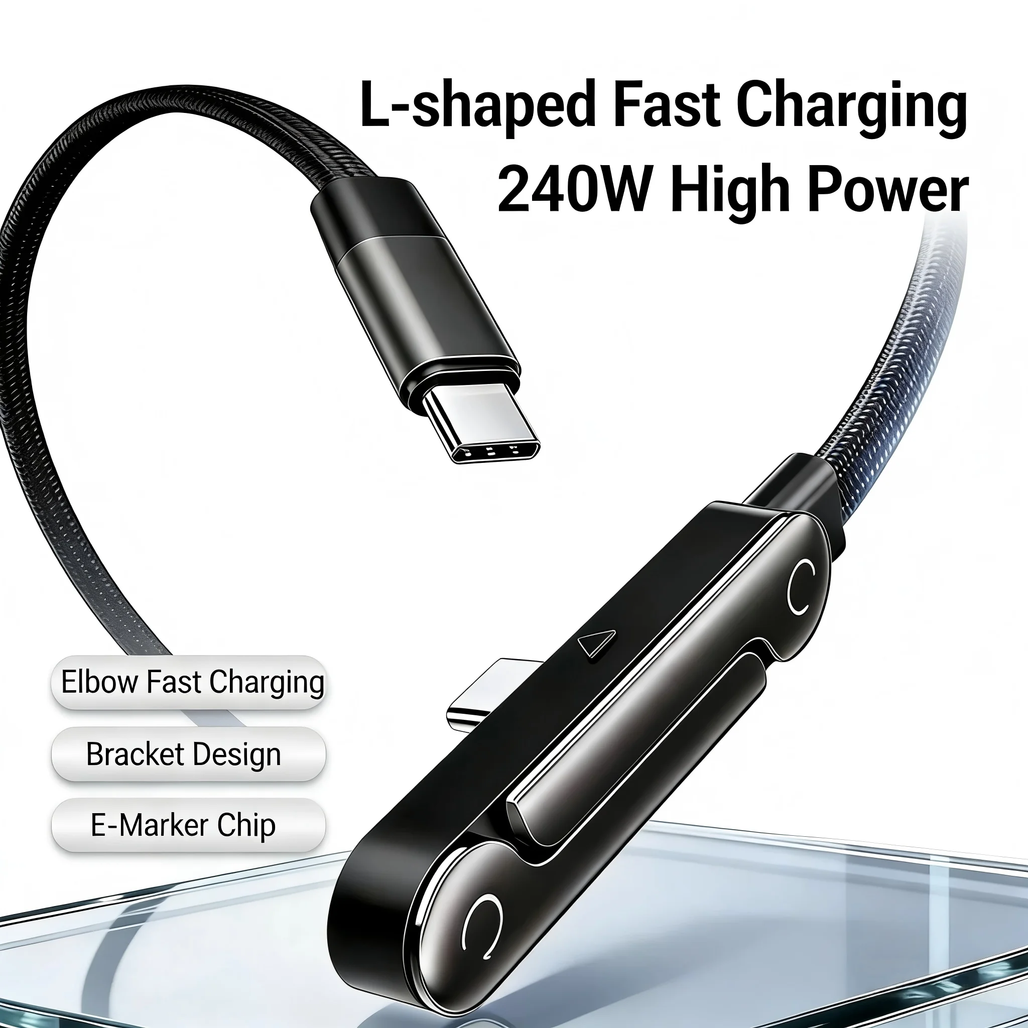 240W 2-in-1 USB-C auf USB-C Schnellladekabel mit faltbarer Halterung, Typ-C Desktop-Ladekabel für iPhone 17, 16, Samsung