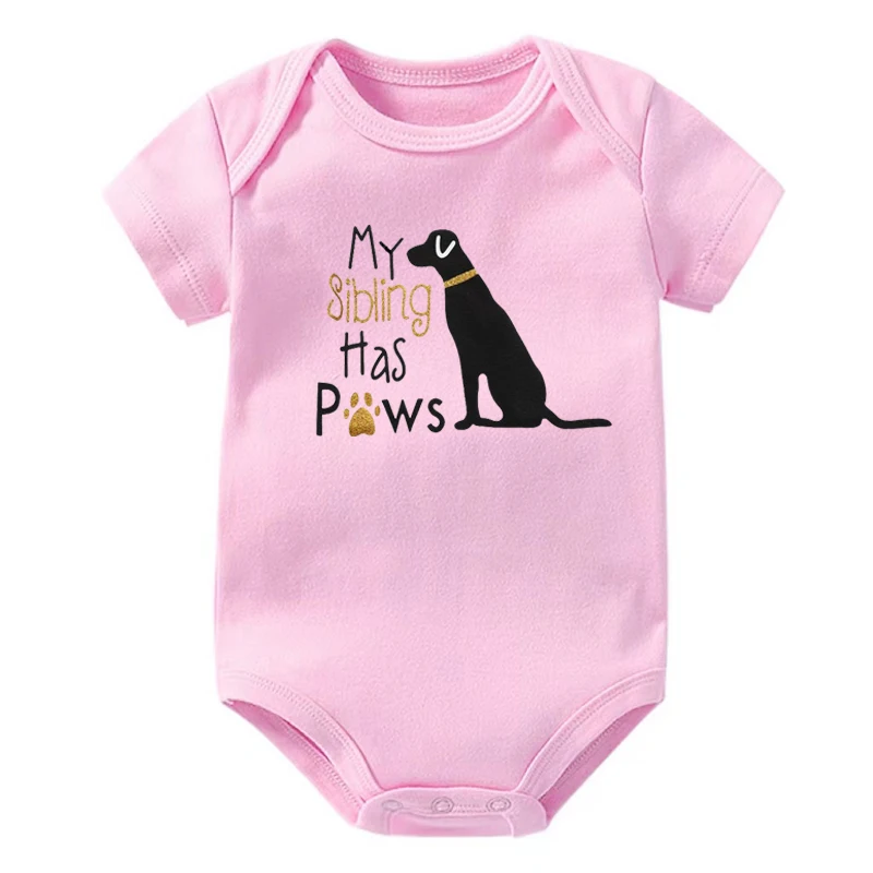 Summer New Casual Newborn Baby Boy Girl Short Sleeve Letter Print My Sibling Has Paws Cute Dog Romper Baby Clothes Bodysuits