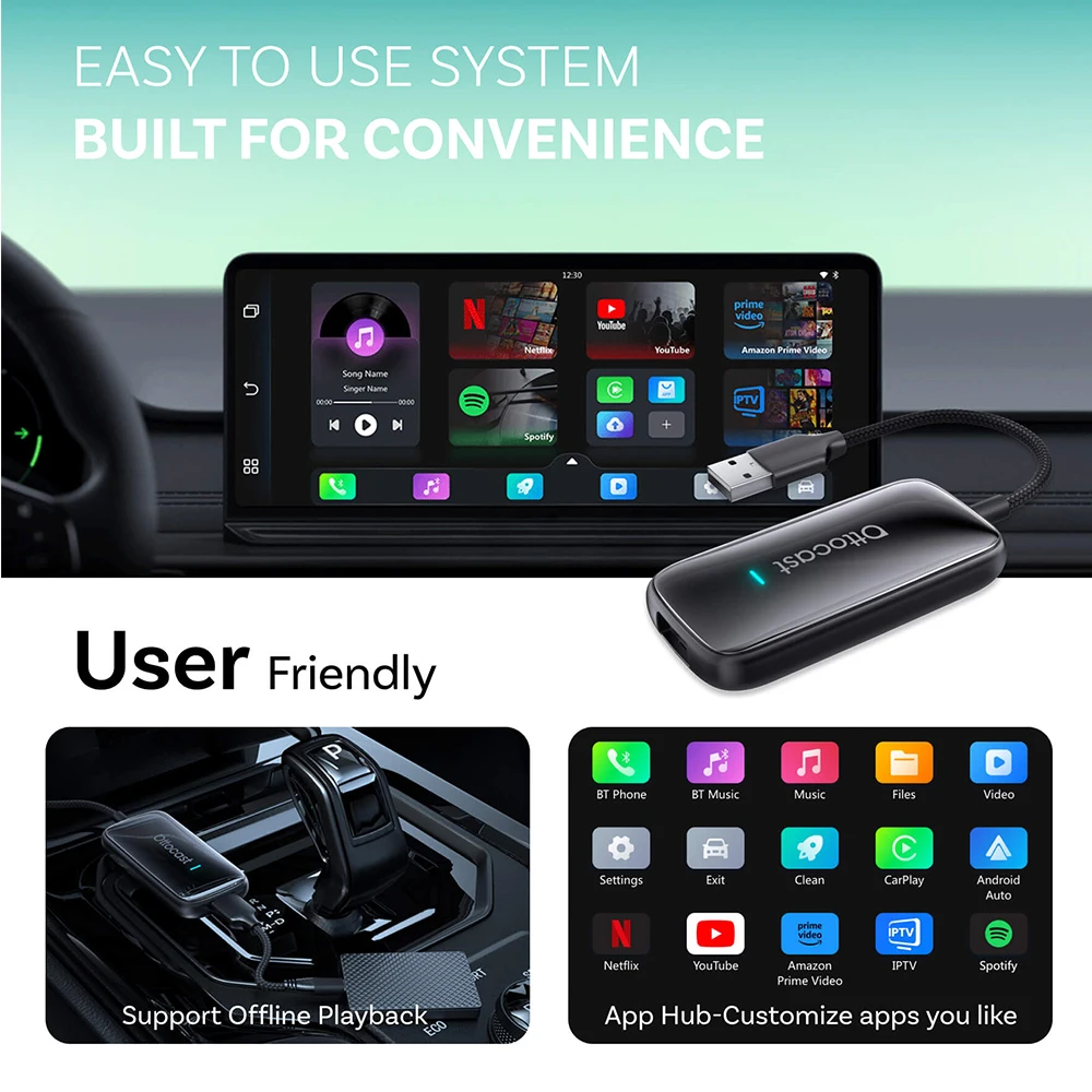 OTTOCAST Play2Video Ultra Wireless CarPlay Android Auto Adapter für Youtube für Netflix Video Box Autozubehör – Detail 4