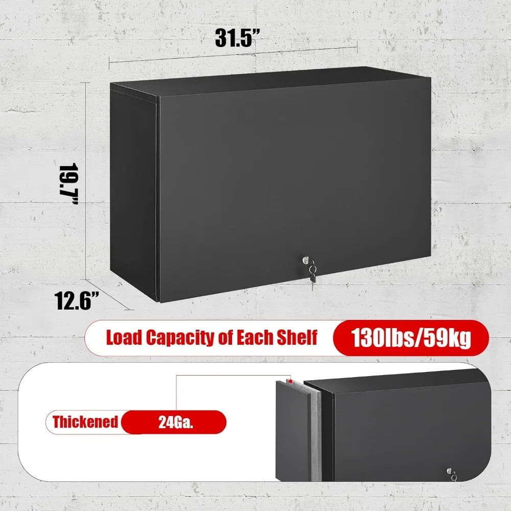 Gabinete de almacenamiento de pared de metal con puerta abatible, estante ajustable, gabinete de metal, gabinetes superiores de garaje colgantes, acero flotante con cerradura