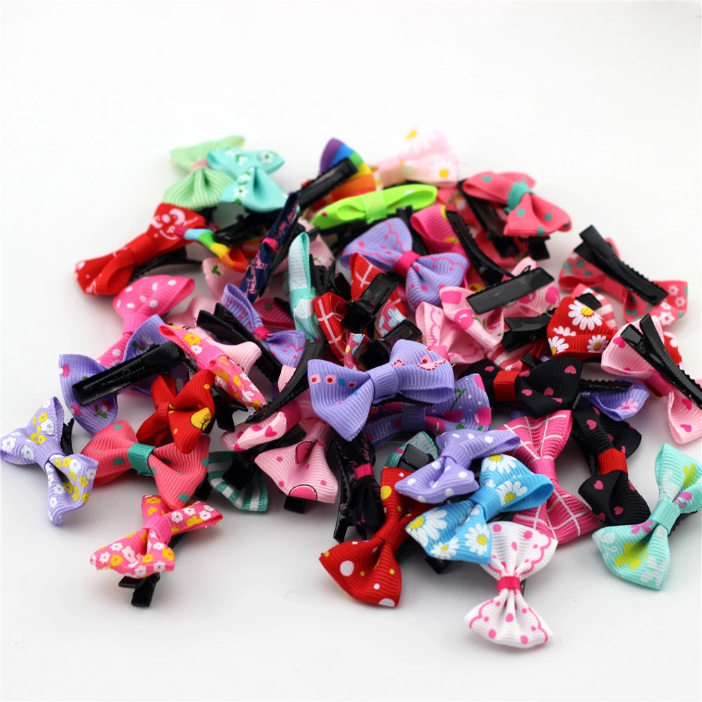 10pcs Baby Hair clip Little Ribbon Hair bows Mini small Printed Bow clips for Girls hair accessories Bebes grosgrain Hairpins