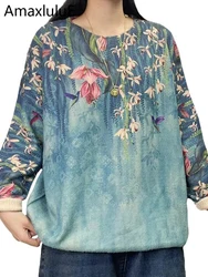 Amax luluE Brand Korean Fashion Pullover Womens Winter Luxury Floral Warm Sweaters Ladies Loose Printed Casual Oversized Jumpers