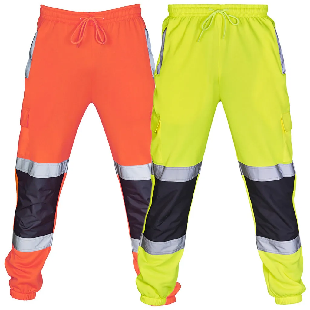 

Men Sports Pants With Reflective Strips Road Work High Visibility Overalls Casual Pocket Trouser Workshop Uniforms Casual Pants