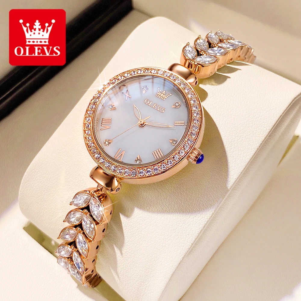 

OLEVS 9971, женские часы, брендовые оригинальные часы из нержавеющей стали, водонепроницаемые, светящиеся, Reloj, элегантное платье с бриллиантами, рыбья кость, женские часы