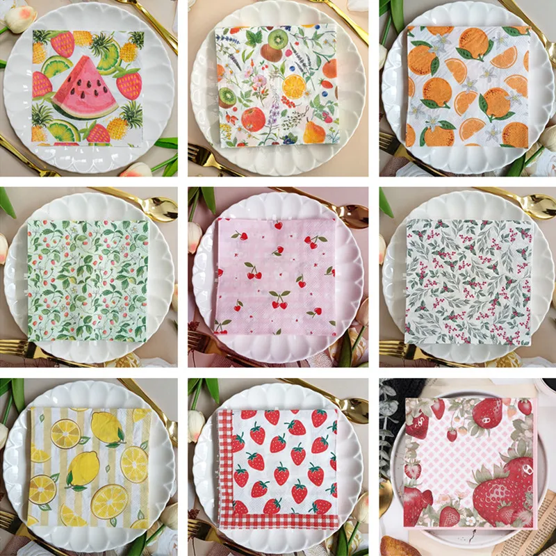 

20pcs/Pack Fruit Printed Paper Napkin Birthday Holiday Festival Kids Cocktail Tea Elephant Decorative Dinner Napkins