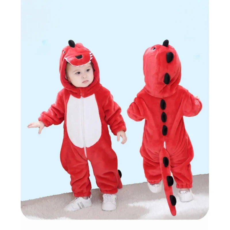 2025 New Kids Dinosaur Costume Flannel Hooded Onesies Toddler Infant Pajamas Animal Romper Outfits Jumpusit Cosplay Party X156