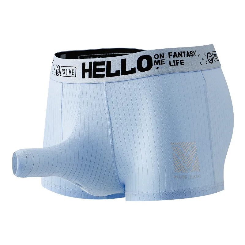 Men Cotton Pouch Boxer Briefs,Youth Breathable Summer Flat‑Angle Underwear,Separate Penis Pocket Boys Underpants