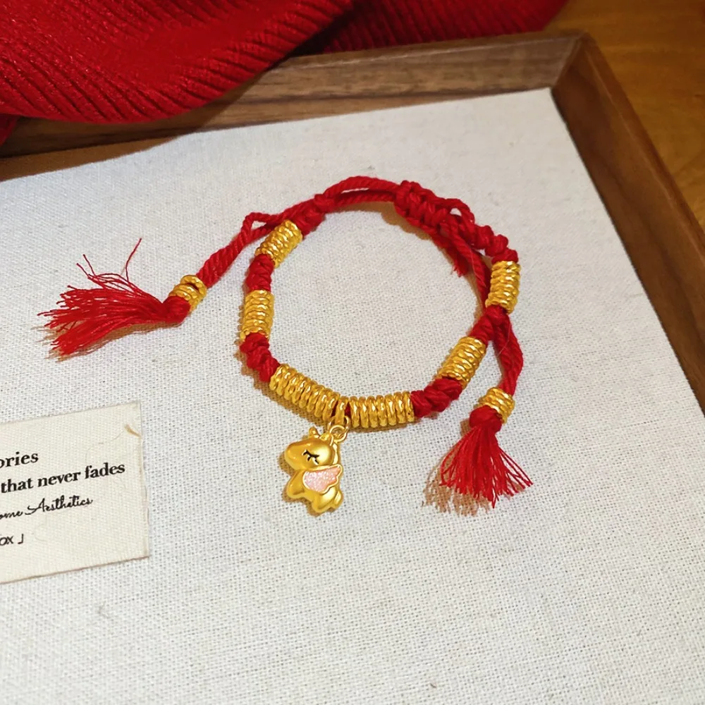 

Hand-woven Zodiac Horse Bracelet Year of The Horse Bead Good Lucky Bracelet Copper Coin God of Wealth Chinese Red Handrope