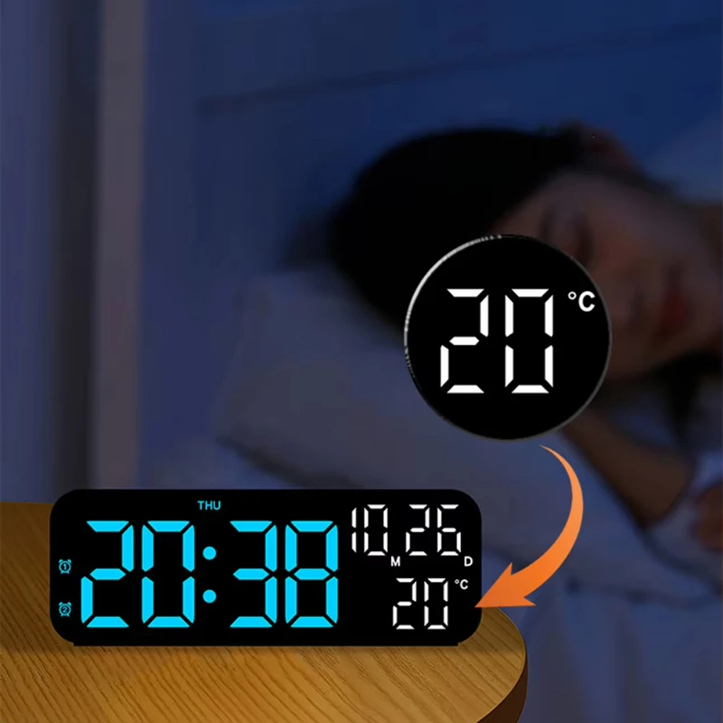 Digital Wall Decor  Alarm Clock With Voice Control 3-level Brightness Adjustment Temperature Display Countdown Battery clock