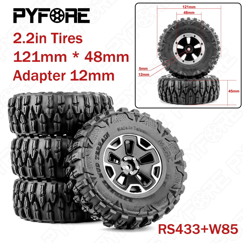 

Шины PYFORE, 4 шт., 2,2 дюйма, 121 мм * 48 мм, адаптер 12 мм для 1/10, внедорожные шины с дистанционным управлением, радиоуправляемая модель автомобиля AXX4