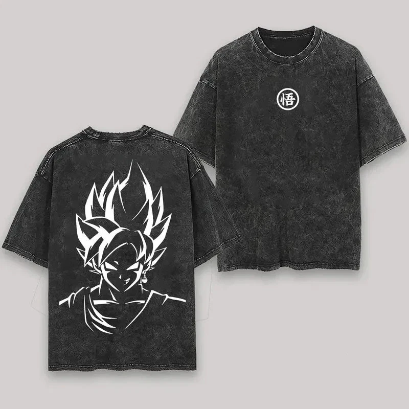 Anime Dragon Ball Son Goku Vintage Washed T-Shirt für Herren und Damen, Baumwolle, Streetwear, lässig, Frühling, Sommer, übergroße, lockere T-Shirts