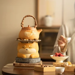 Tea Brewing Tea Set, Shiba Inu Charcoal Stove, Retro Side-handle Pot, Simple Ceramic Beam Pot, Outdoor Open Fire Indoor Tea Set,