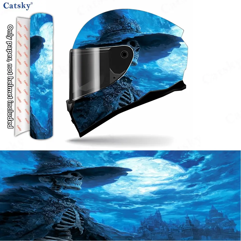 

Blue Night Moon Skeleton PVC Motorcycle Helmet Decal, Self-adhesive Waterproof Sticker, Scratch Resistant Decorative Film, Suita
