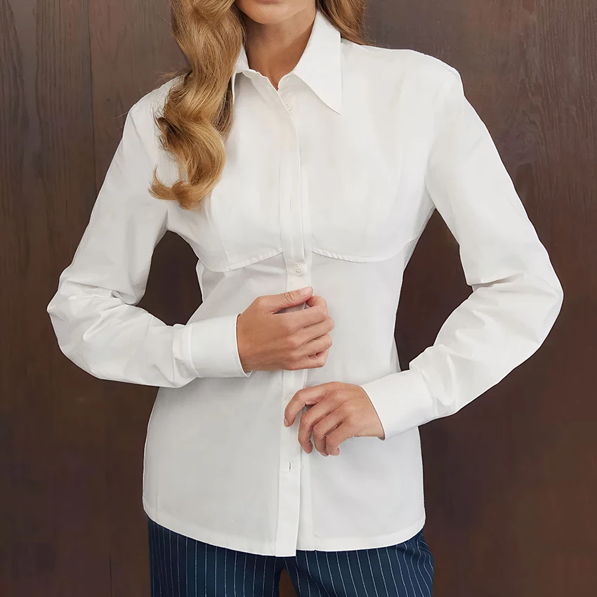 

Linad Office Lady White Single Breasted Tops Blouse Woman Elegant Lapel Shirts Female Autumn Street Chic Long Sleeve Tops 2025