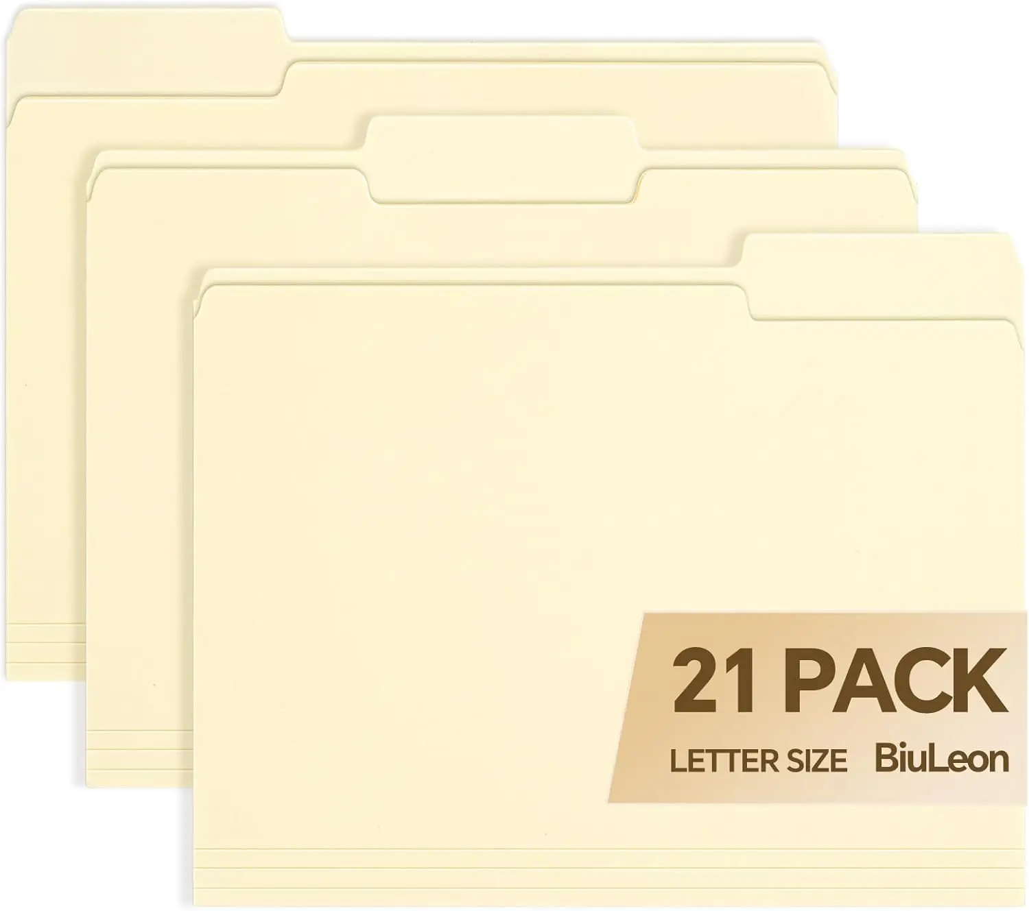 

21 Pack Manila File Folders, Letter Size 8.5x11 with 1/3 Cut Tabs for Easy Labeling and Organization, Durable Office Supplies