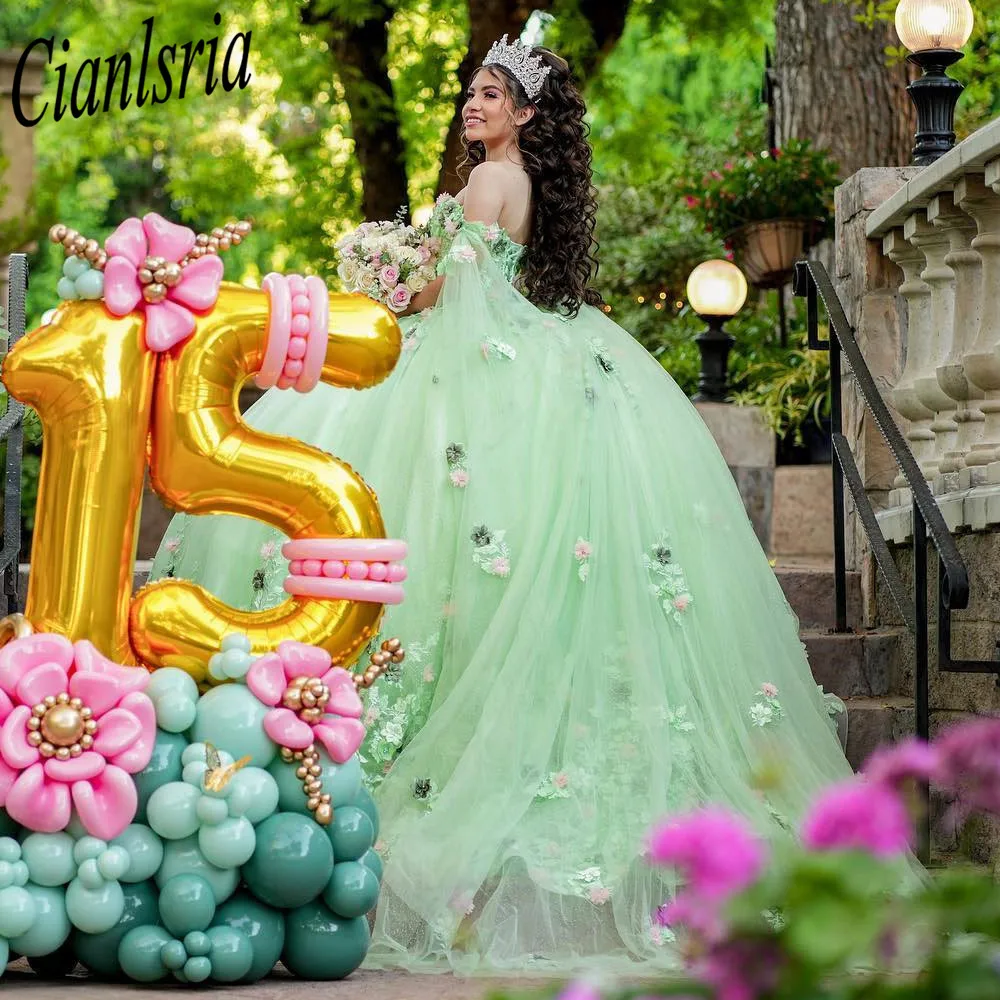 Mint Green Sweetheart Ball Gown Quinceanera Dresses Tulle Lace Formal Vestido De 15 Anos Quinceanera 2023 Princess Party Dress