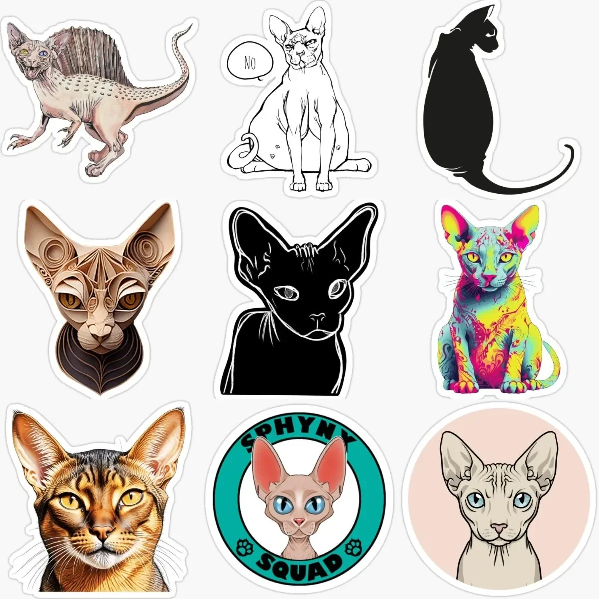 

Creative Canadian Hairless Cat Sphynx Cat Pets PVC Waterproof Stickers for Decorate Car Van Fridge Wall Window Helmet Decal