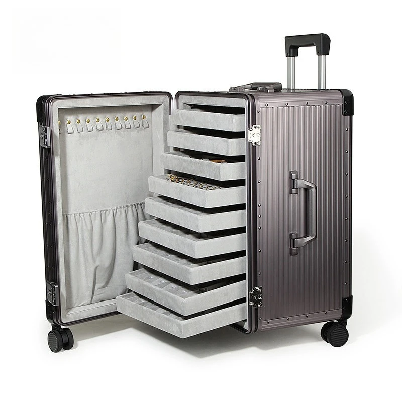 Aluminum-magnesium alloy jewelry box, large-capacity high-end out-of-home jewelry display box, jewelry display box