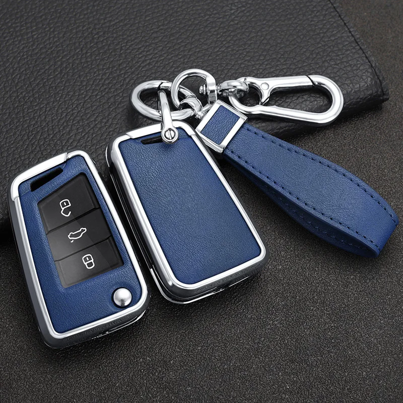 Zinc Alloy+ Leather Full Cover Car Key Case for Volkswagen VW Golf 7 ALLTRACK MK7 for Skoda Octavia A7 SEAT For SEAT Ateca Leon