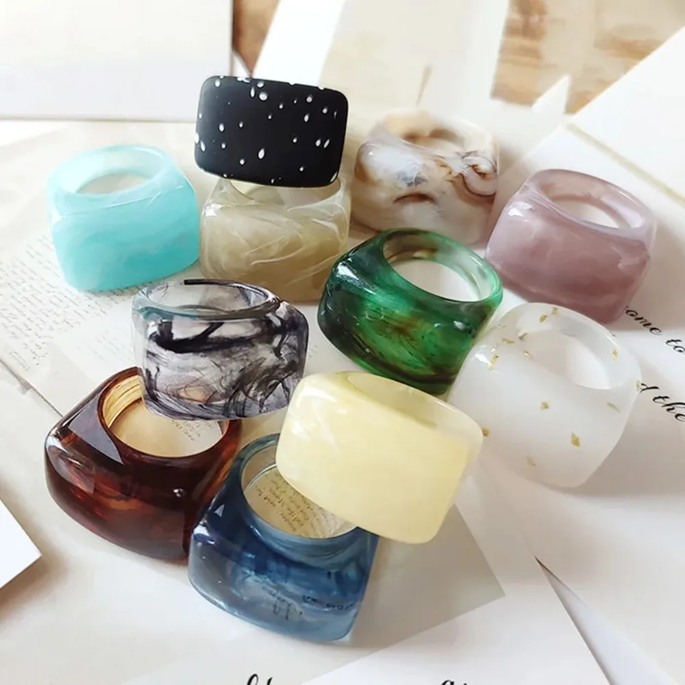 Fashion Colorful Transparent Acrylic Geometric Round Marble Pattern Ring Resin Acetate Board Rings for Women Girls Jewelry 반지