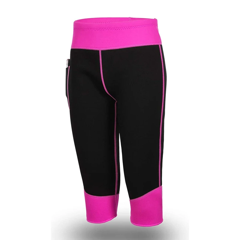 Neoprene Capris Sports Trousers Fitness Pants Tight Running Shorts Cropped Bodybuilding Sweat Yoga Pants with Side pocket