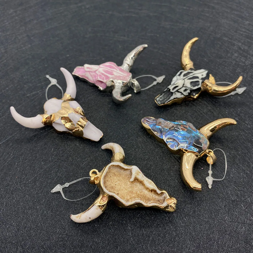 1pc Natural Stone Acrylic Necklace Pendants for Jewelry Making Charm Animal Bull Head Amulet DIY  Accessories  45x46mm Designer - Image 6