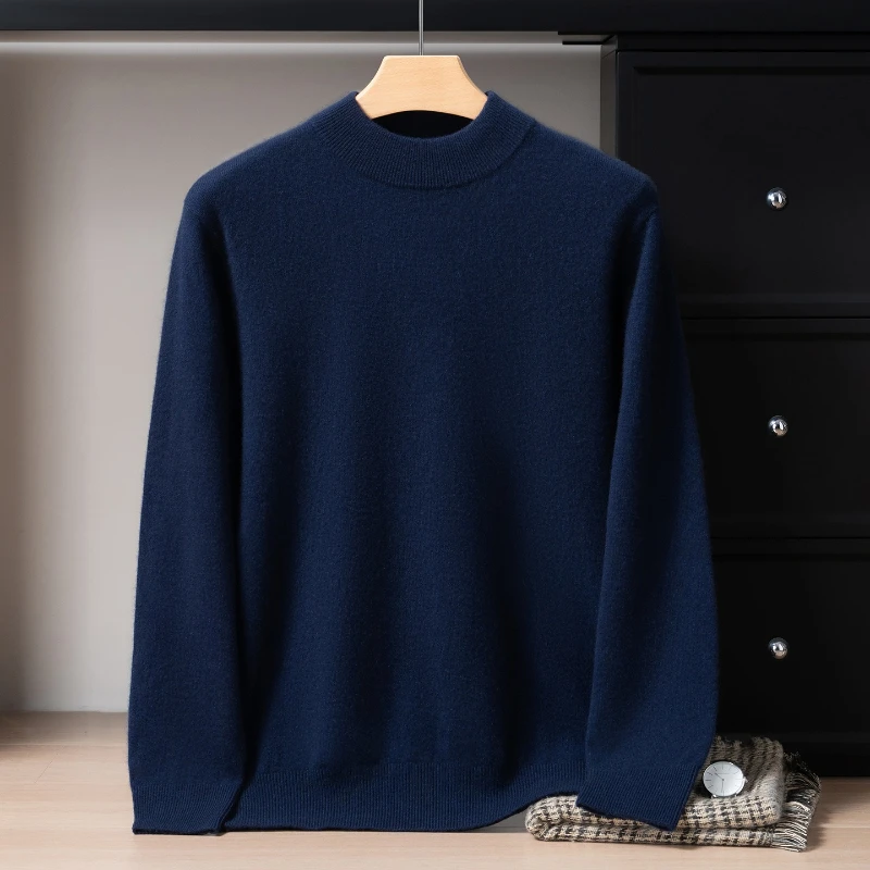 Cashmere Sweater Men 100% Pure Cashmere Turtleneck Round Neck Shirt Men's Autumn Winter Pullover Sweater