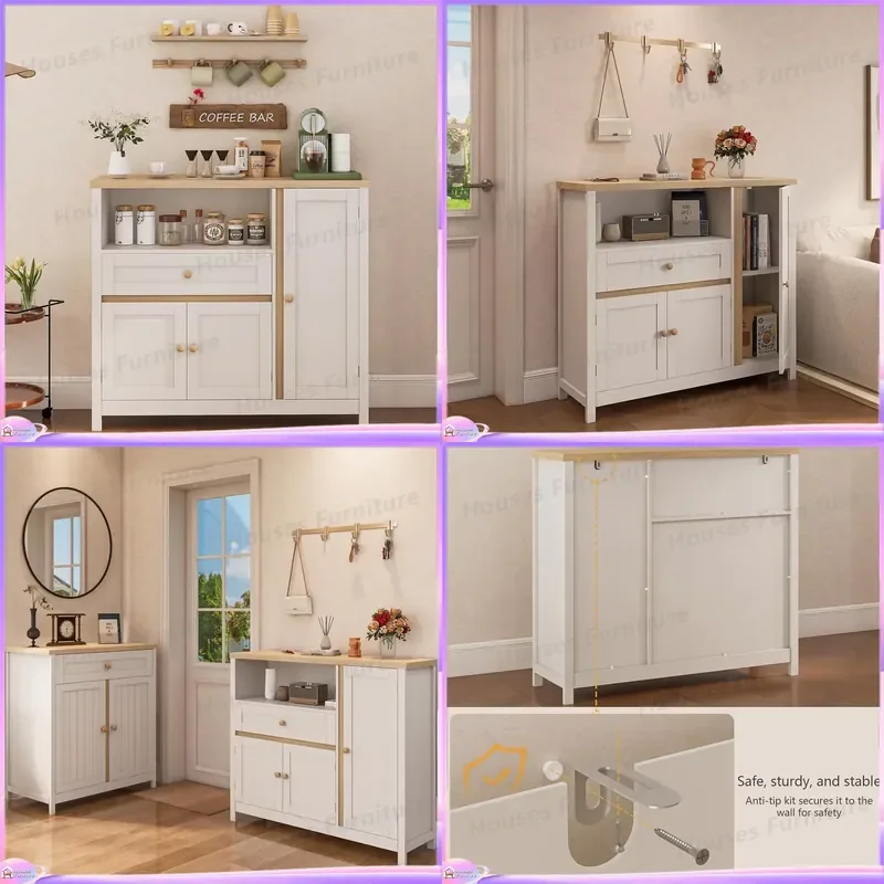 Modern White Shoe Cabinet with Doors and Drawers Adjustable Shelves Kitchen Storage Organizer Entryway Hallway Furniture Home