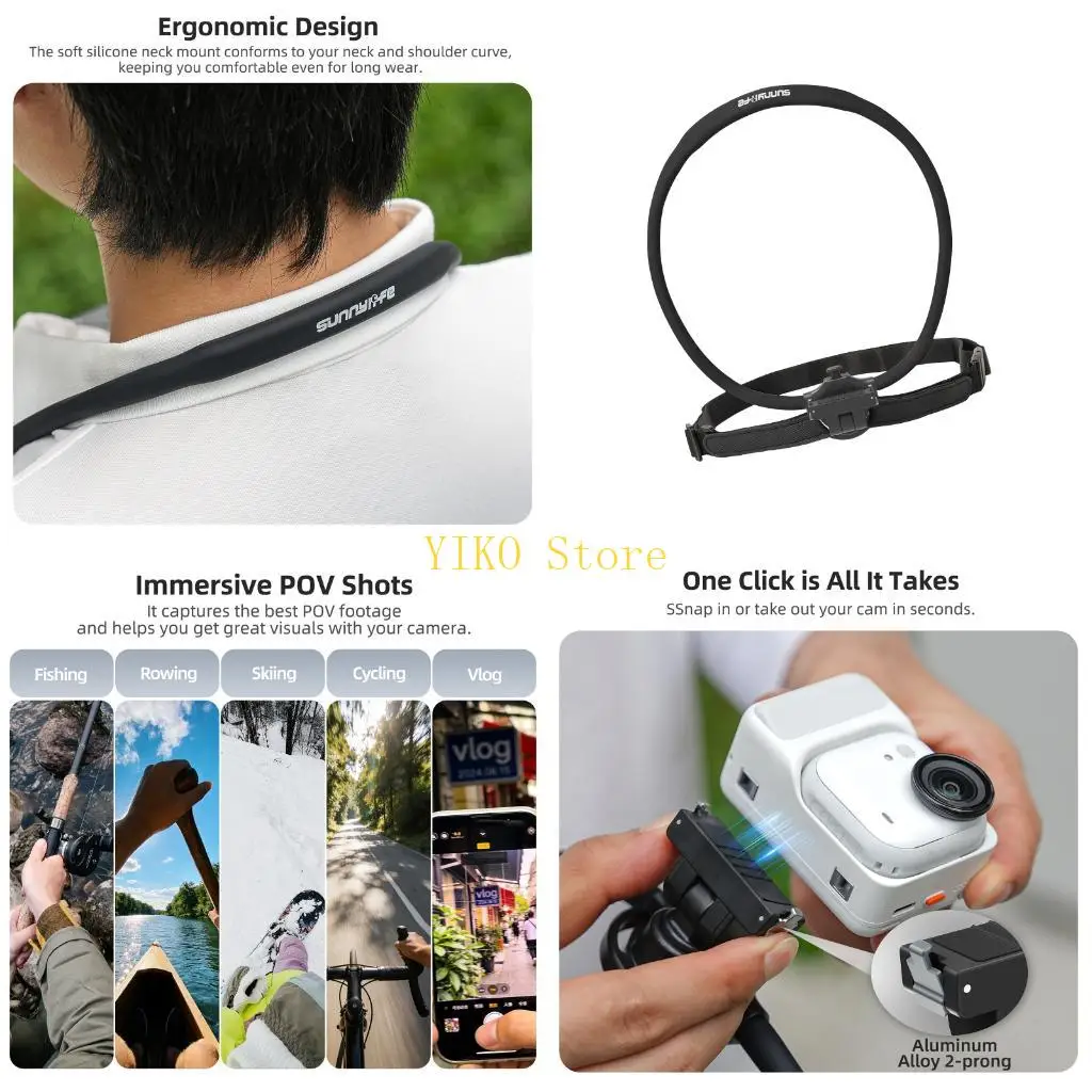 K32C Quick Release Neck Mount Chest Strap for GO Camera, Chest POV Holder With 180Degree Tilt and 360Rotation