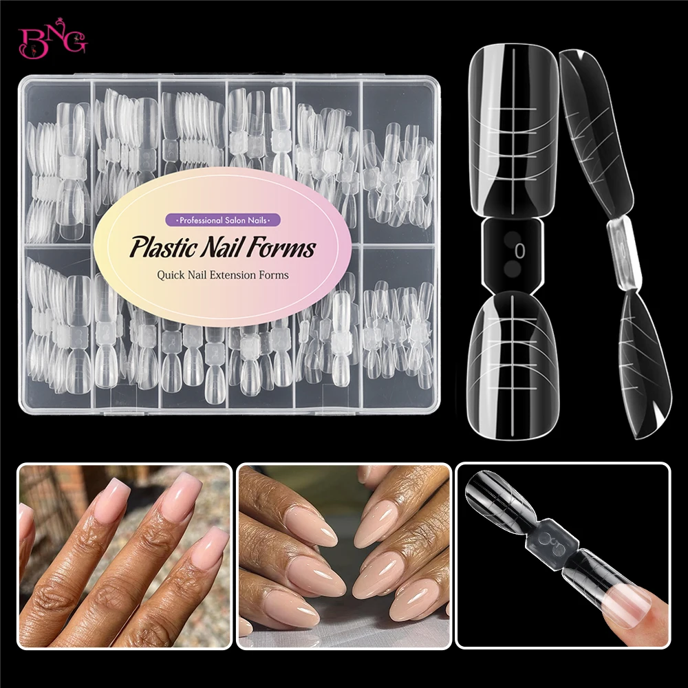 BNG Double-Side Dual Forms Set for Poly Nail Gel Almond Coffin Acrylic Nail Forms Nail Extension Mold Kit for DIY Manicure
