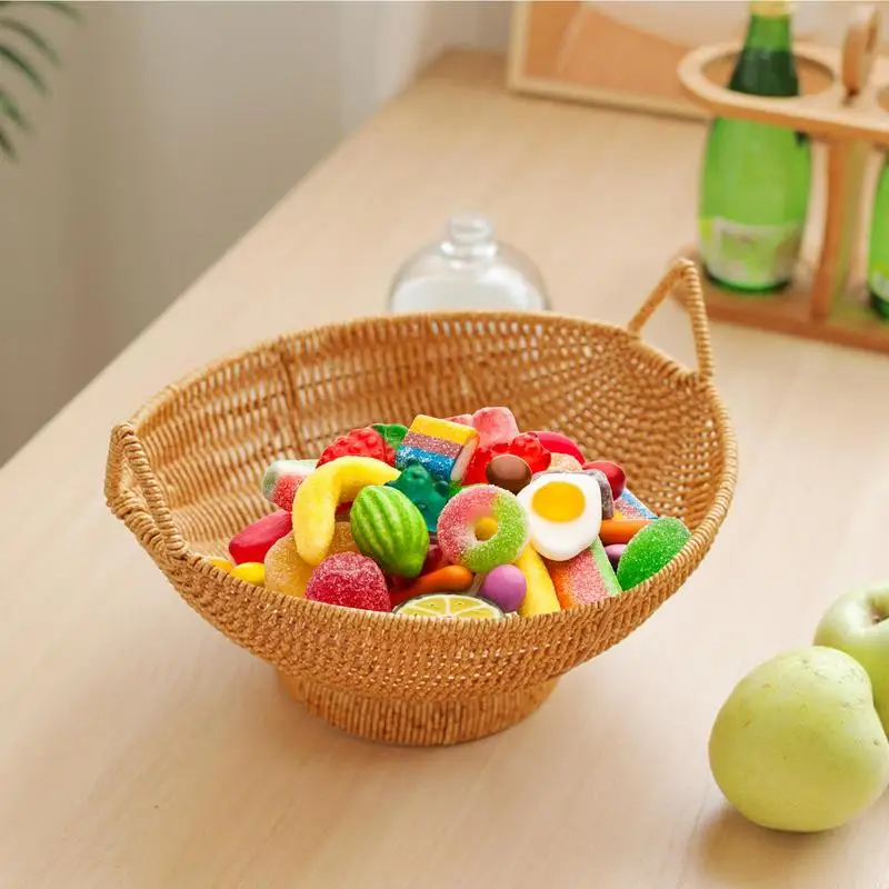Kitchen Wicker Basket Woven Serving Bowl Imitation Rattan Bread Basket Decorative Fruit Serving Wicker Storage Bowls With
