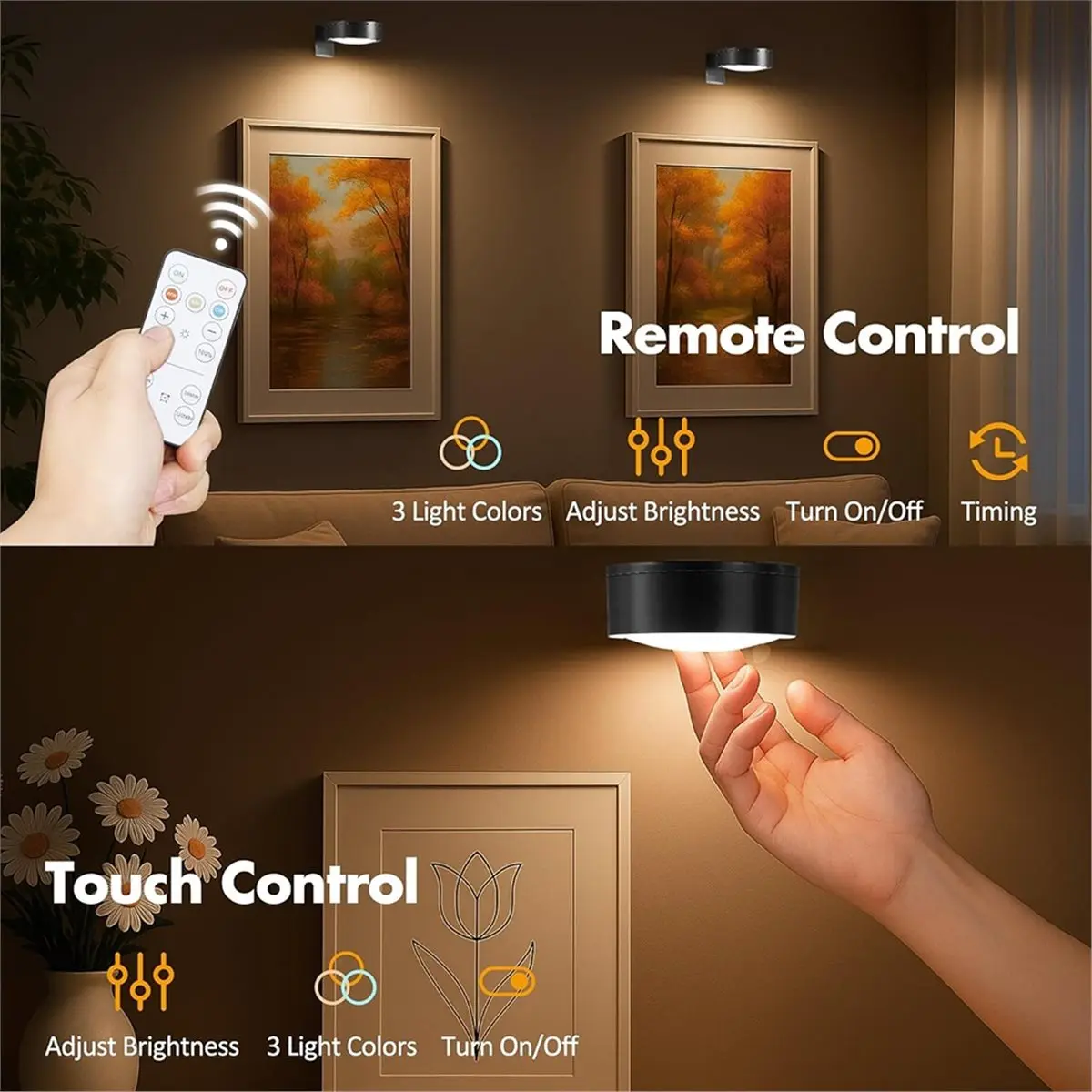 Promotional-3-Pack Wireless Picture Lights, Battery Operated with Remote, Dimmable LED Art Lighting,Magnetic Led Painting Light