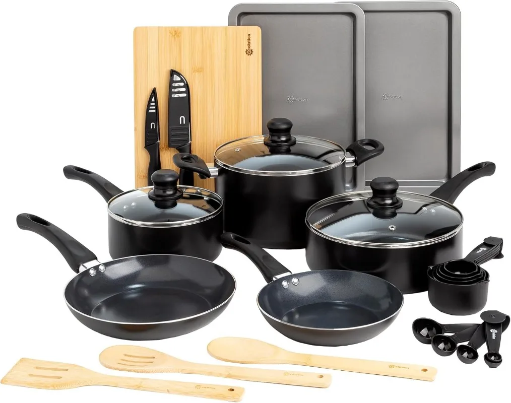 Easy Clean Ceramic Nonstick Cookware Set, Dishwasher Safe Kitchen Pots and Pans Set, Comfort Grip Handle, Even Heating