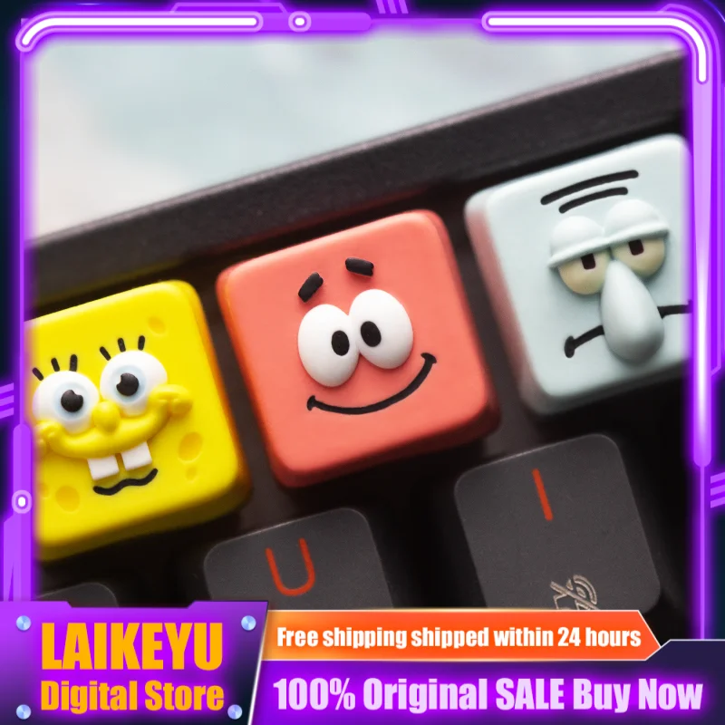 Anime Keycaps Cartoon Series Themed Keycaps Yellow Sponge Red Star Personalized Resin Art Keycaps Mechanical Keyboard Cute Gift