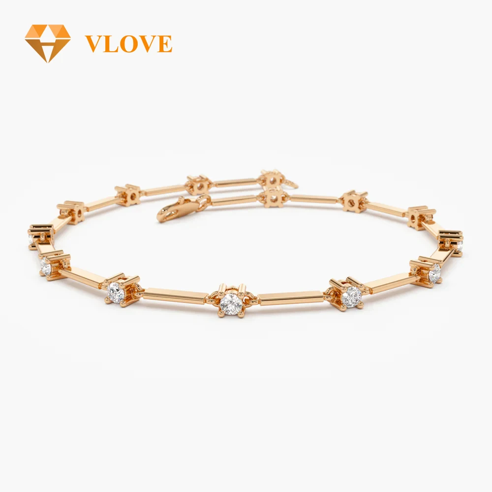 VLOVE Custom Handmade Jewelry Designer Bracelets 14k Bar and Diamond Infinity Bracelet 0.85 ctw