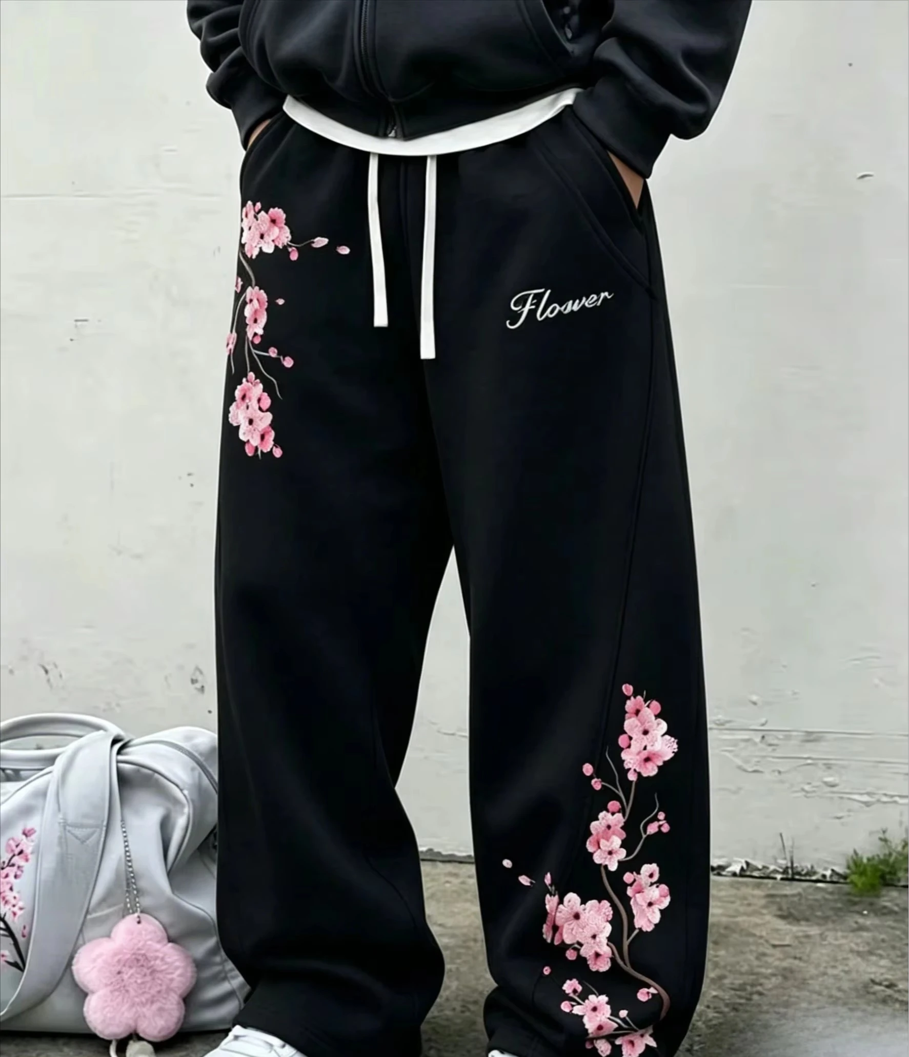 2026 Summer Hot Selling Fashion New Hip-hop Japanese Cherry Blossom Men's Casual Outdoor Fitness Sports Cotton Loose Pants