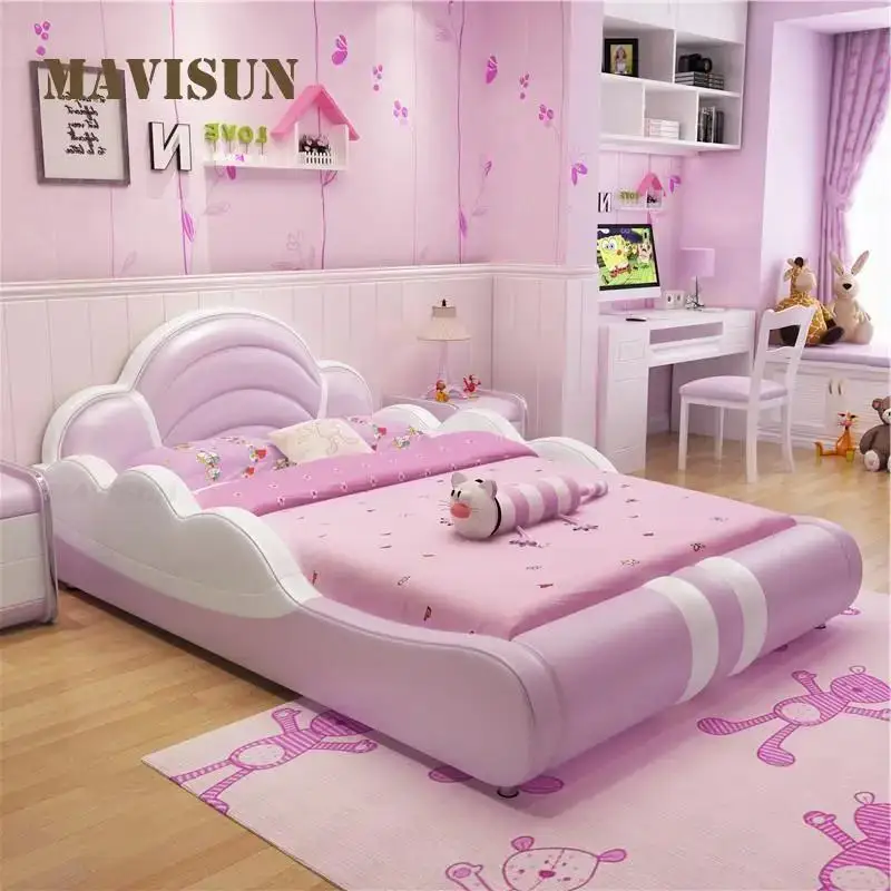 Lit de princesse rose pour enfants, meubles de chambre à coucher pour filles, mignon, créatif, moderne, minimaliste, personnalité, dessin animé, lit simple pour enfants