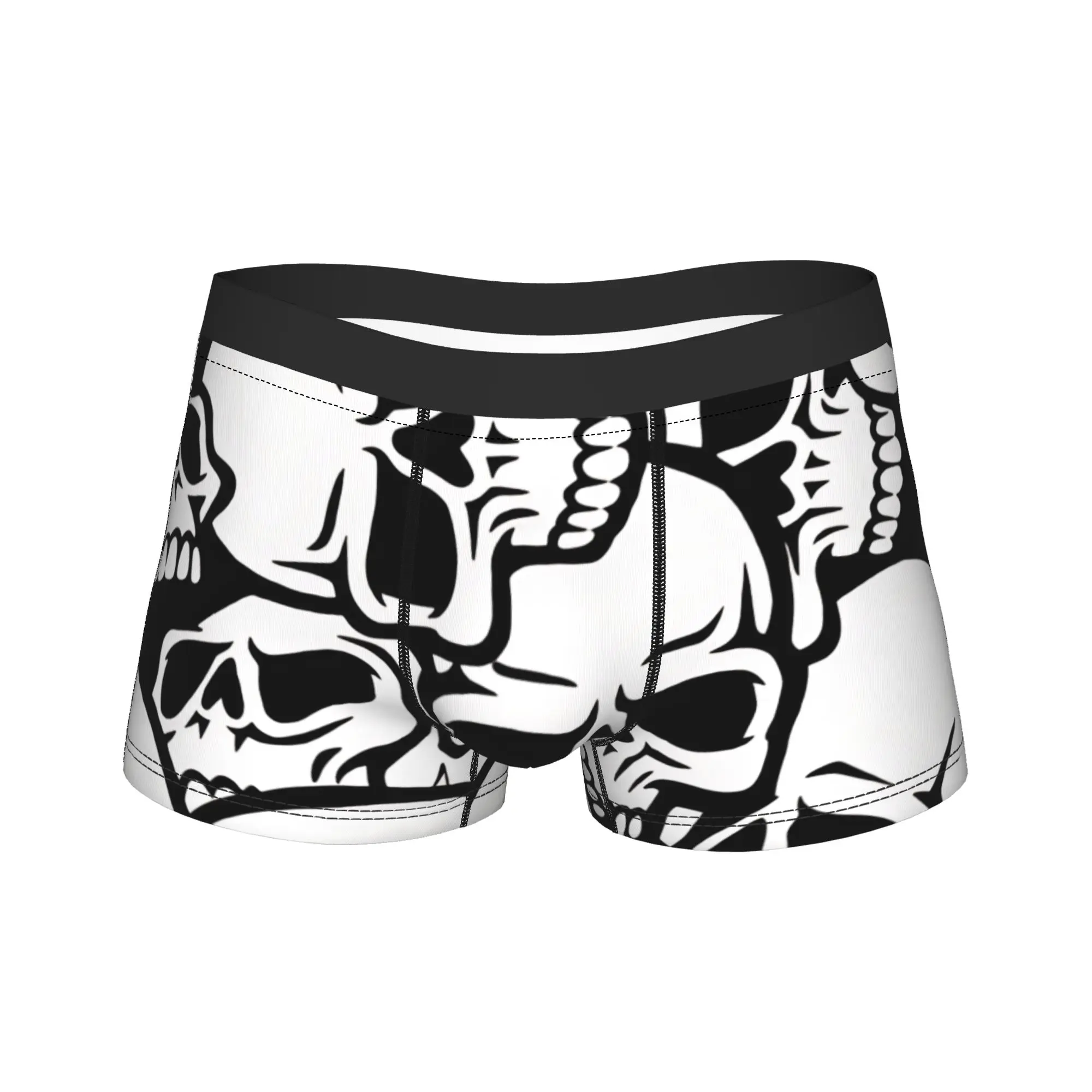 Bold Black White Tattoo Style Skulls Seamless Pattern Underwear  Men's Underpants Novelty Boxer Shorts Shorts Briefs Plus Size