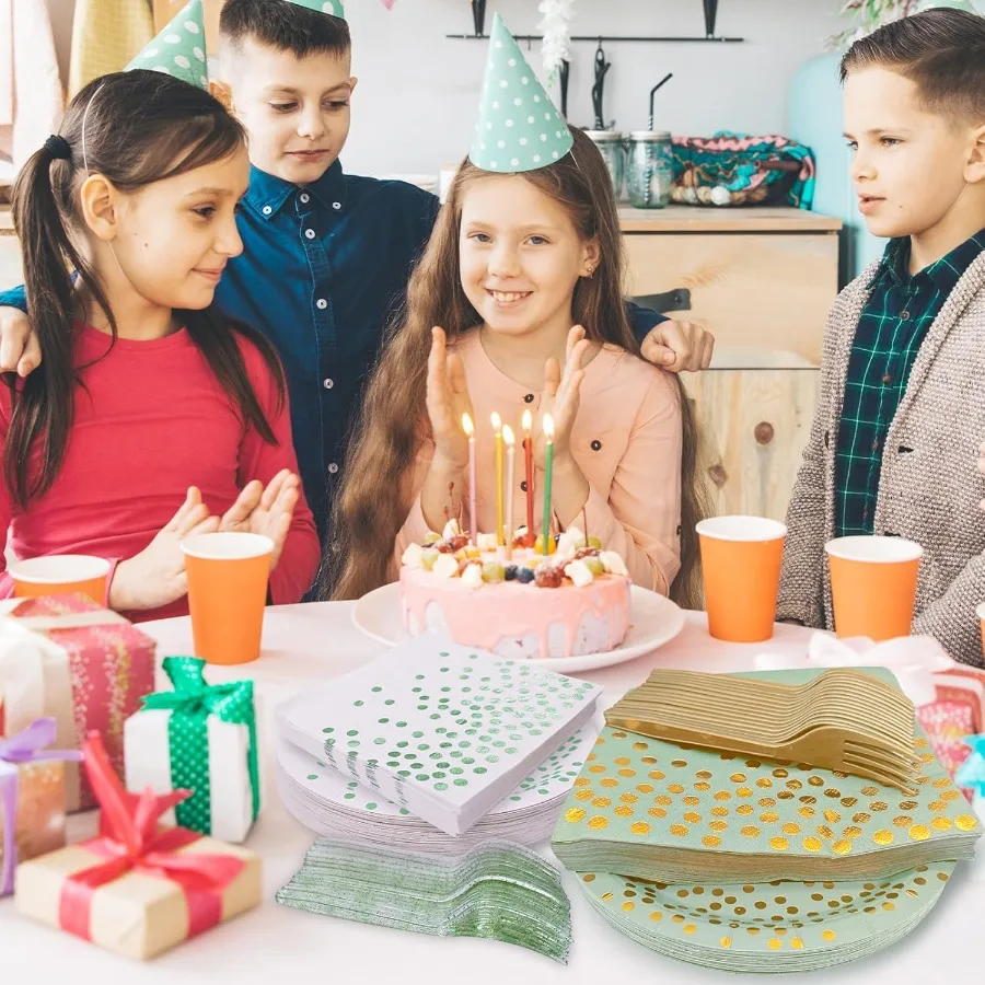 EcoFriendly Green Paper Plates and Napkins Set for Outdoor Weddings Graduation Parties and Garden Gatherings 7 Inch Dark Green