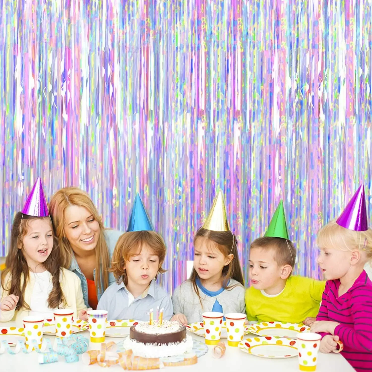 

Блестящие разноцветные металлические фольгированные занавески-кисточки для фотозоны, реквизит для помолвки, девичника, праздничного оформления вечеринок