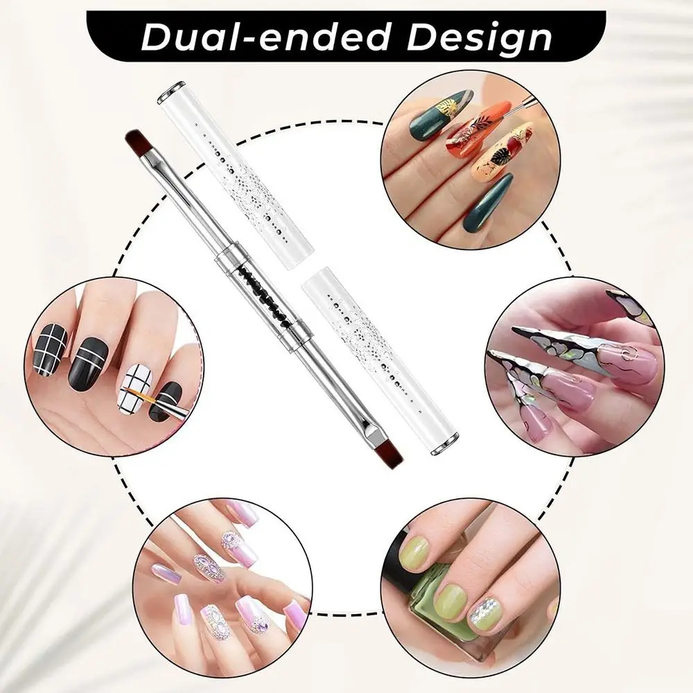 Long Pole Dual-Ended Nail Art Brush Crystal Handle Multi-Functional Nail Art Construction Pen UV Polish Gel Steel Push