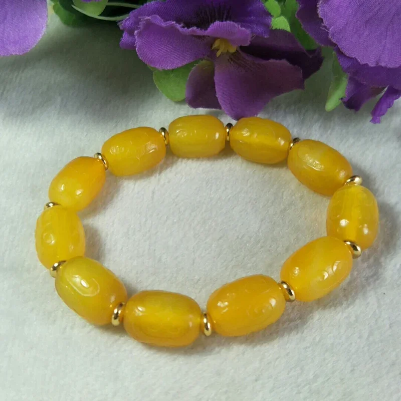 Natural Yellow Agate Fret Buckle Bead Jade Bracelet Jewellery Lucky Exorcise Evil Spirits Auspicious Amulet Fine Jade Jewelry