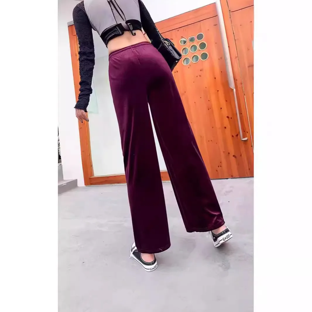 Casual Loose Fit Wide Leg Pants Japanese Korean Casual with Elegant Full Length Slight Stretch Elastic Waist Women Pants