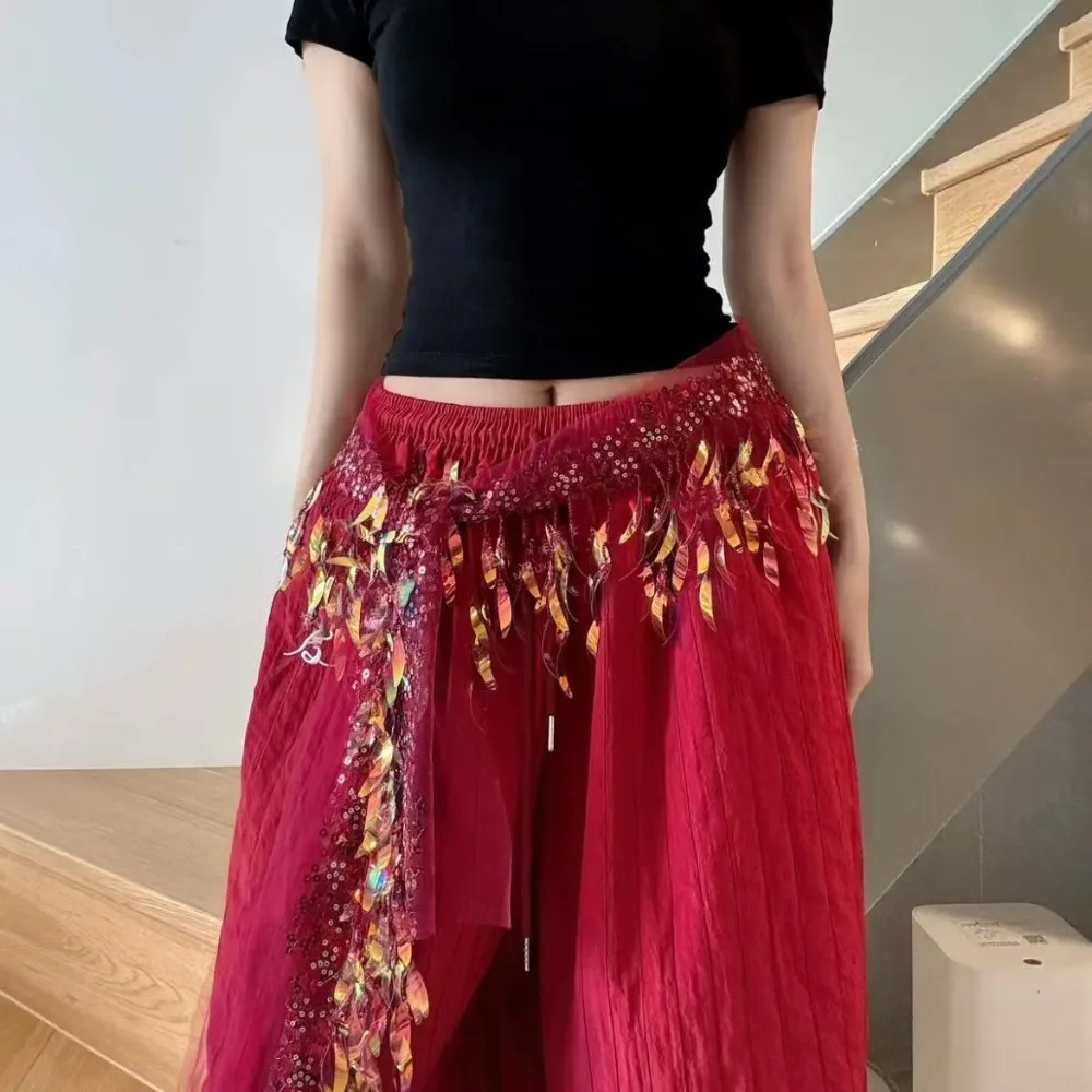Jeans Decor Jazz Dance Hip Scarf Y2K Hip-hop Tassels Belt Shirt Extender Triangular Scarf Sequin Waistband Waist Accessories