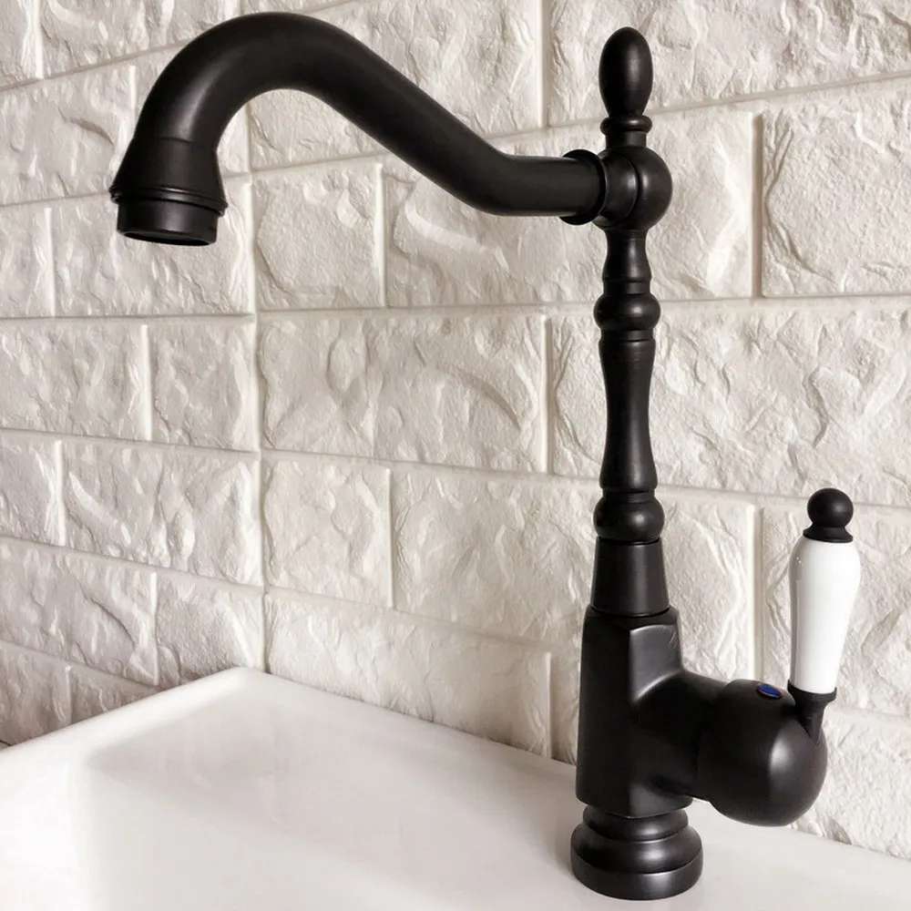 Oil Rubbed Bronze Kitchen Faucet Cold and Hot Water Mixer Single Handle 360 Degree Rotation Tap Knf387