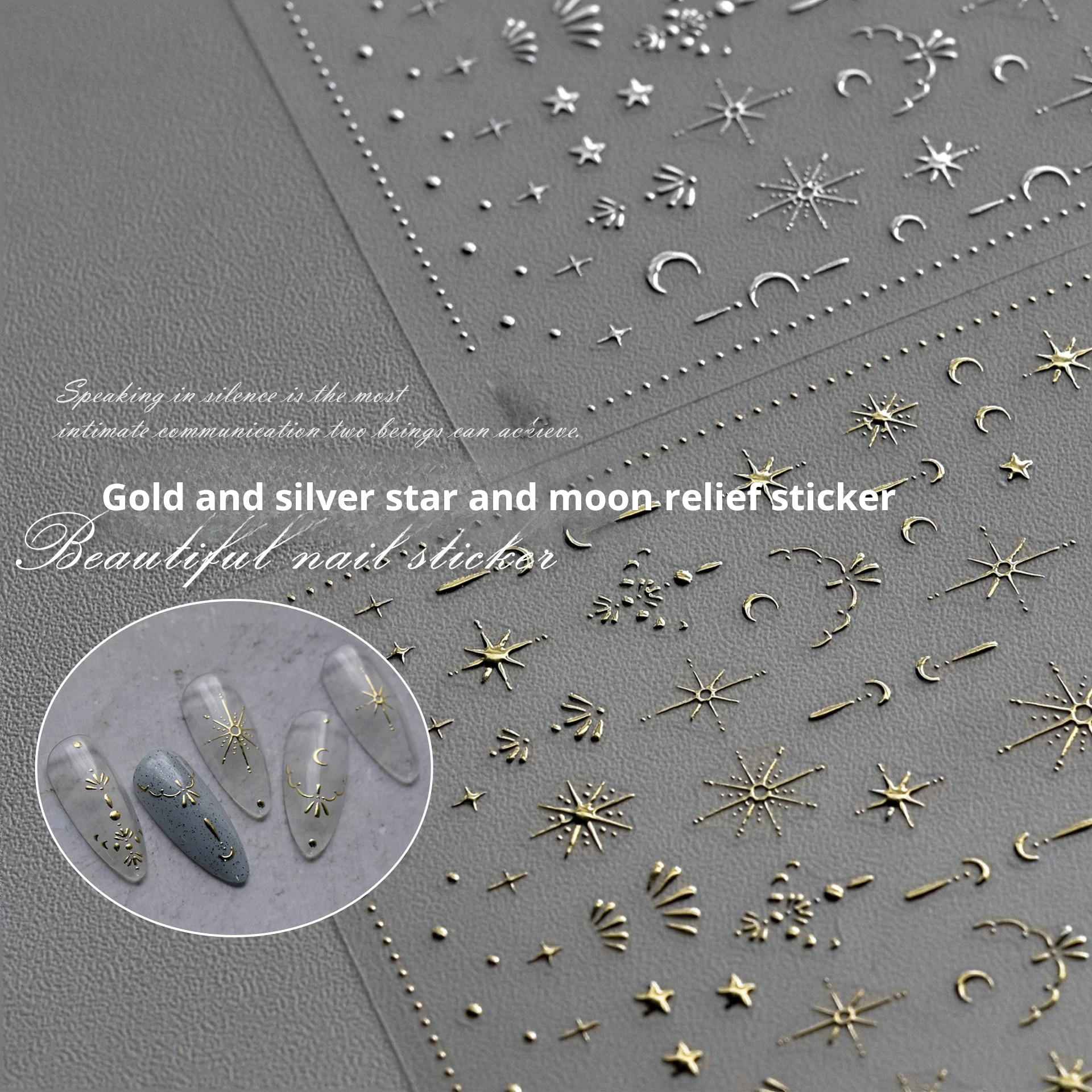 5D Embossed Moon Star Nail Art Stickers - Self-Adhesive Nail Art Decals for Stunning Nail Art Decoration